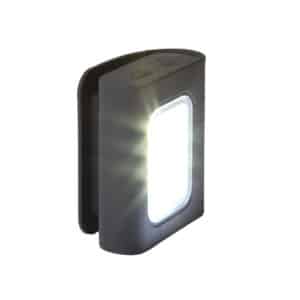 Une lampe LED de sécurité noir Badawin, vue de face sur fond blanc