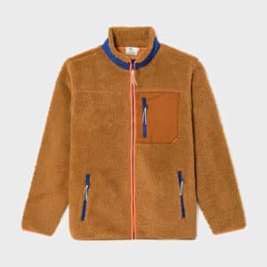 une veste sherpa mixte zippée camel Billybelt, vue de face sur fond blanc