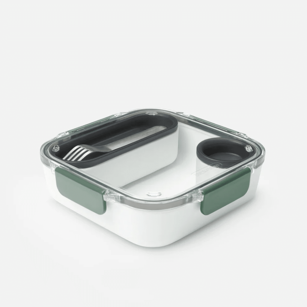 une boîte à déjeuner olive Black+Blum, vue de face sur fond blanc