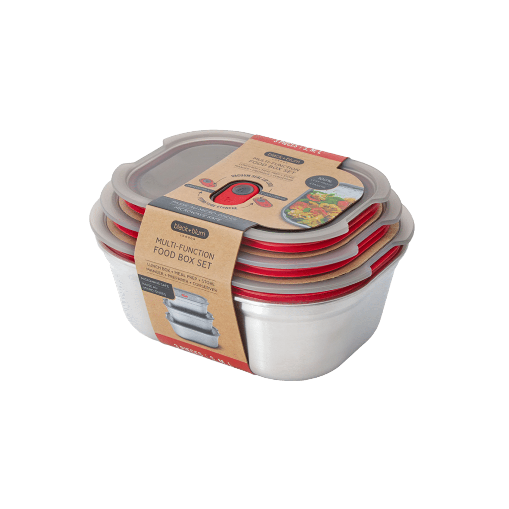 un set de 3 boîtes repas Black+Blum, vue de face sur fond blanc