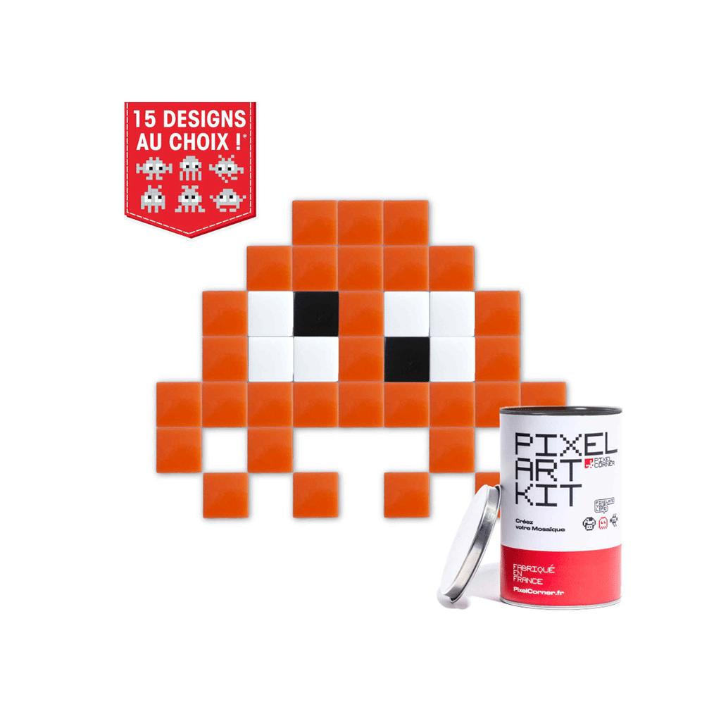 Kit DIY Pixel Art - Little Alien O'Rangy - Orange, Kubbick, vue de face sur fond blanc