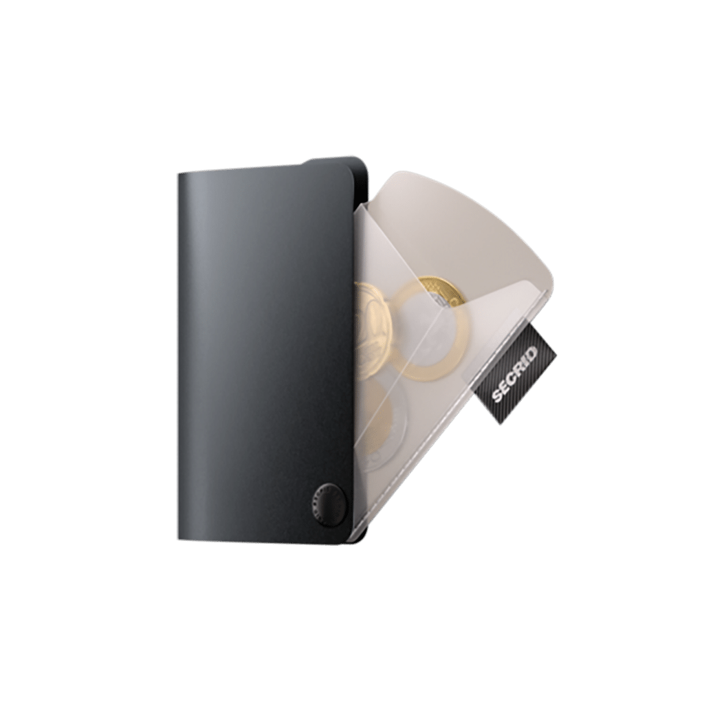 Coinpocket Transparent : L’Accessoire Idéal pour Votre Portefeuille Secrid, vue de face sur fond blanc