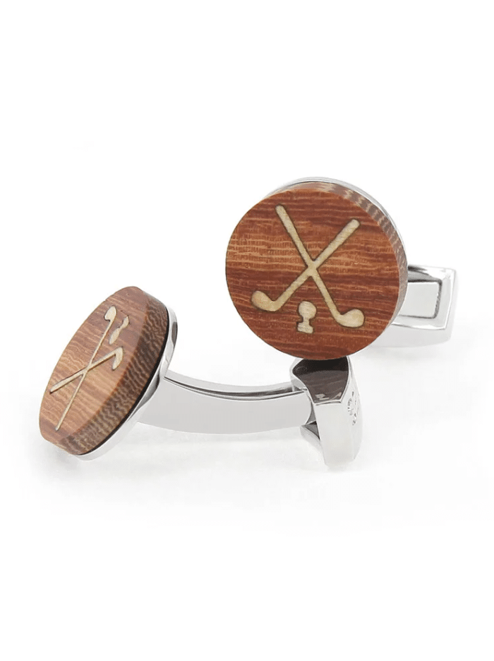 Boutons de manchette – Golf Bay Hill Club – Bois - The Nines - Vus de face et de côté sur fond blanc