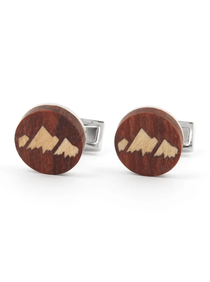 Boutons de manchette en bois – Monument Valley - The Nines - Vus de face sur fond blanc