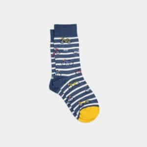 Une paire de chaussettes en coton peigne motifs vélo Billybelt, vue de face sur fond blanc