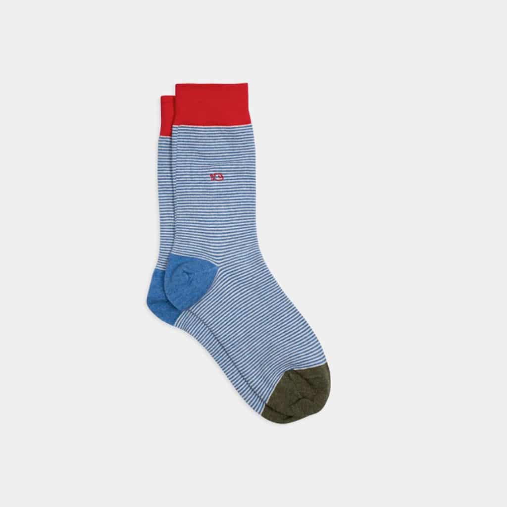 Une paire de chaussettes en coton peigne rayées citadine Billybelt, vue de face sur fond blanc