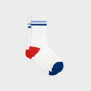 Une paire de chaussettes en coton peigne retro blanc et bleu Billybelt, vue de face
