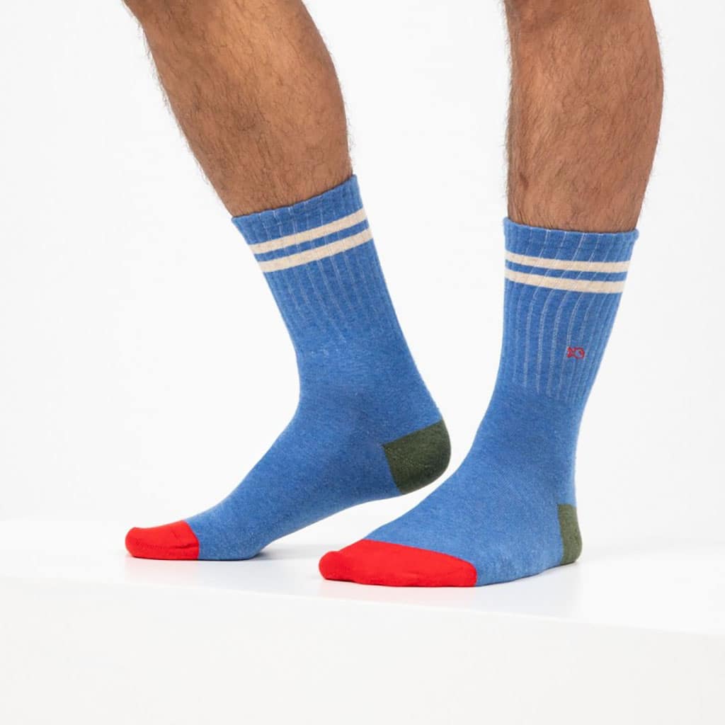 chaussettes en coton Rétro, bleu claire et beige, Billybelt, portée