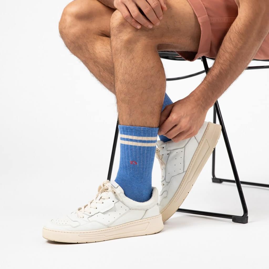 chaussettes en coton Rétro, bleu claire et beige, Billybelt, portée
