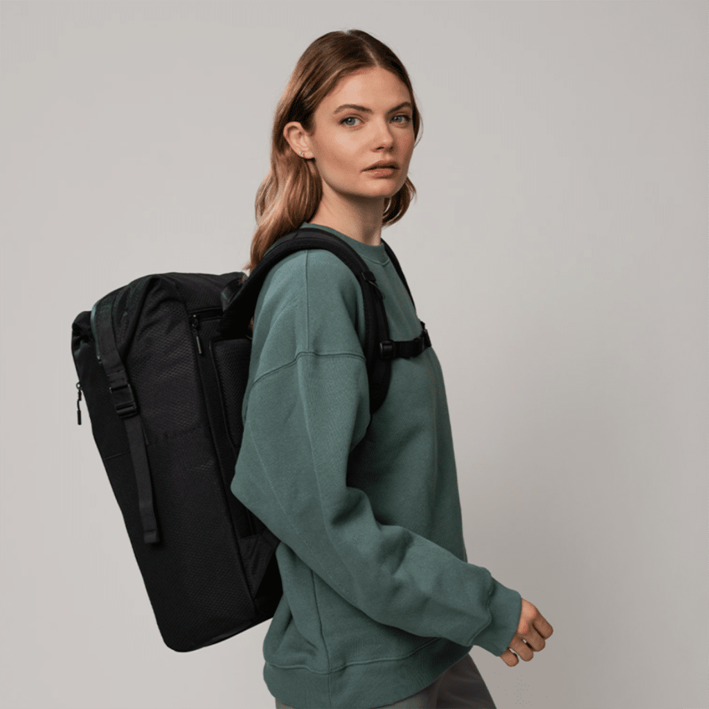 Un sac à dos all black kapten & son, ambiance porté