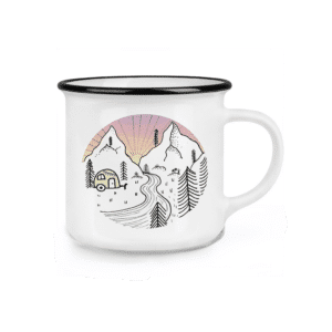 un mug en céramique camping jour et nuit Ligarti, vue de face sur fond blanc