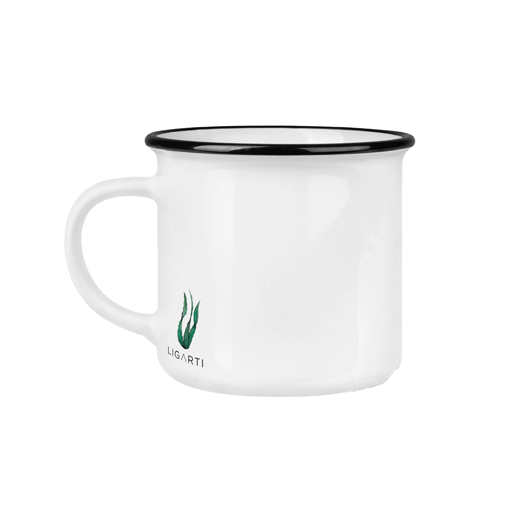un mug en céramique tortue et otarie Ligarti, vue de derrière sur fond blanc