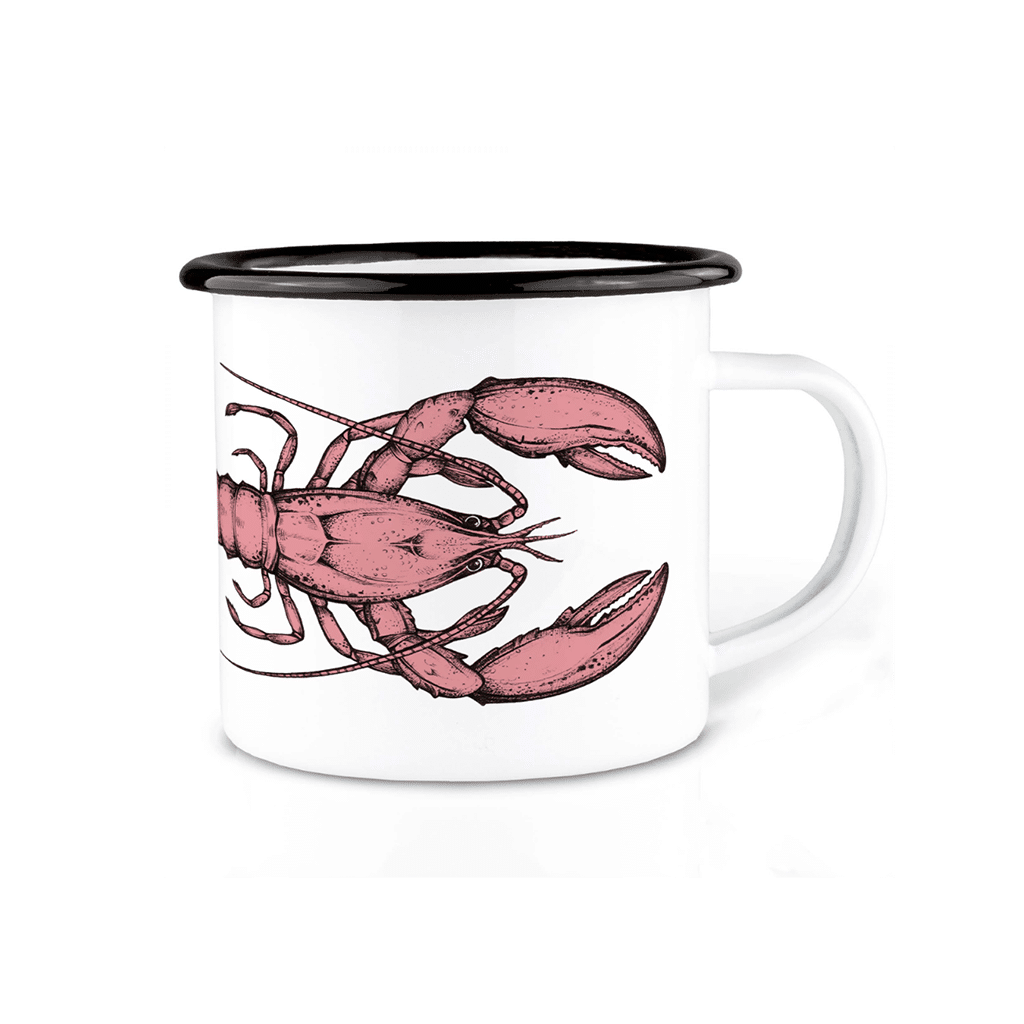un mug en émail homard Ligarti, vue de face sur fond blanc