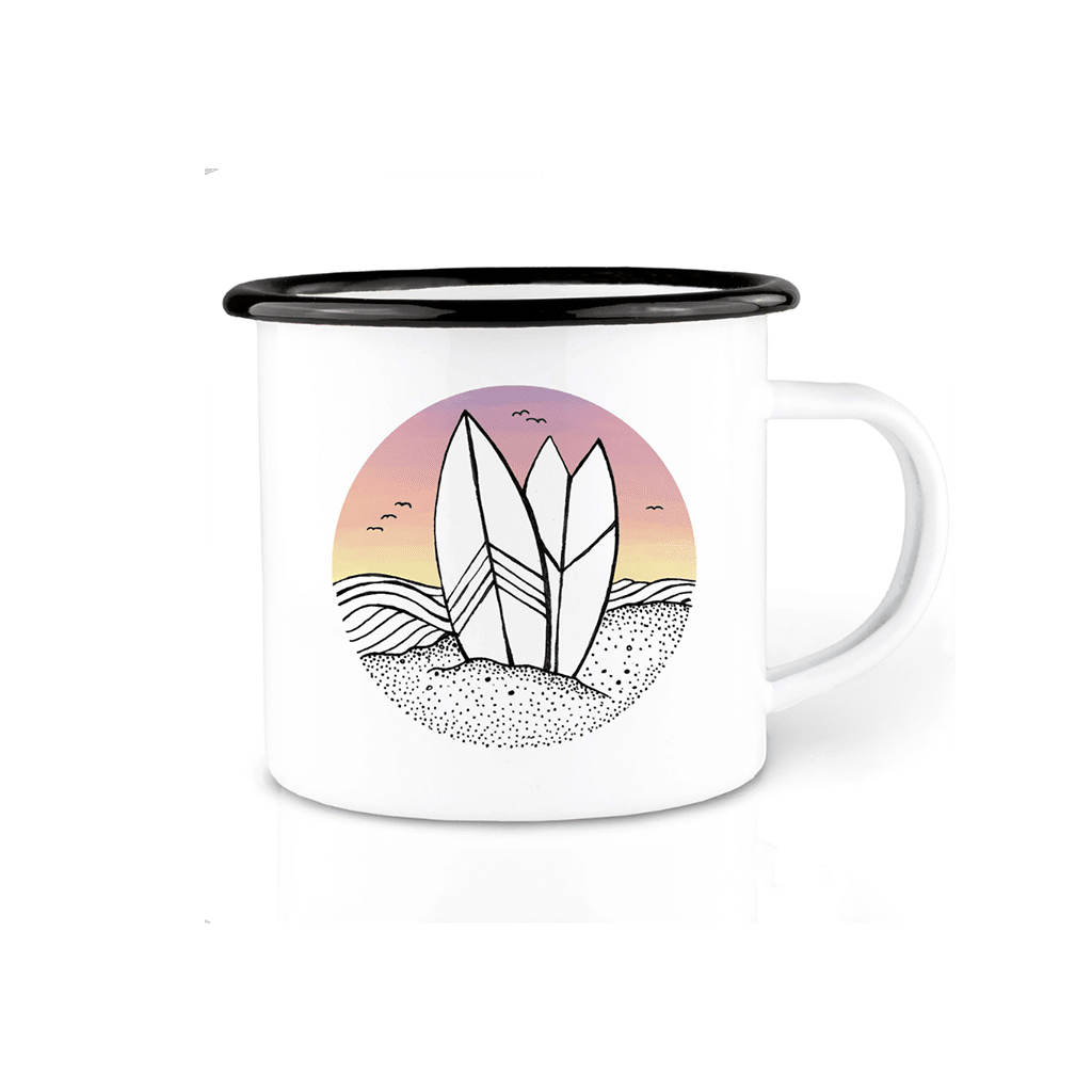 un mug émail surf Ligarti, vue de face sur fond blanc