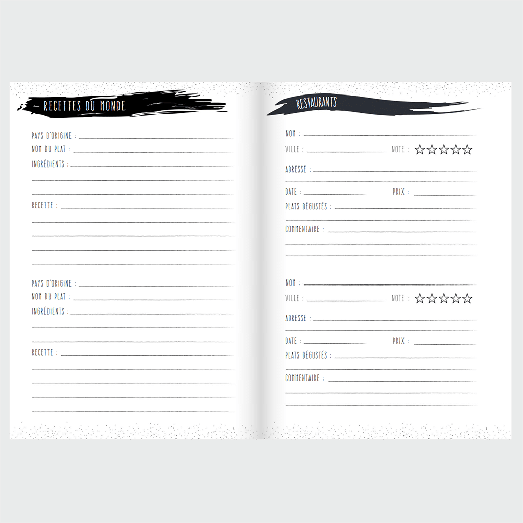 Carnet d’aventures voyages - un compagnon pour explorer le monde autrement, Aventura Edition, vue de face, ouvert, sur fond gris