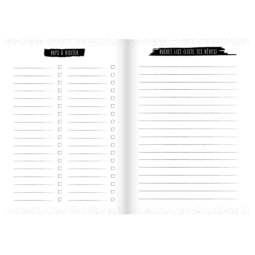 Carnet d’aventures voyages - un compagnon pour explorer le monde autrement, Aventura Edition, vue de face, ouvert, sur fond gris