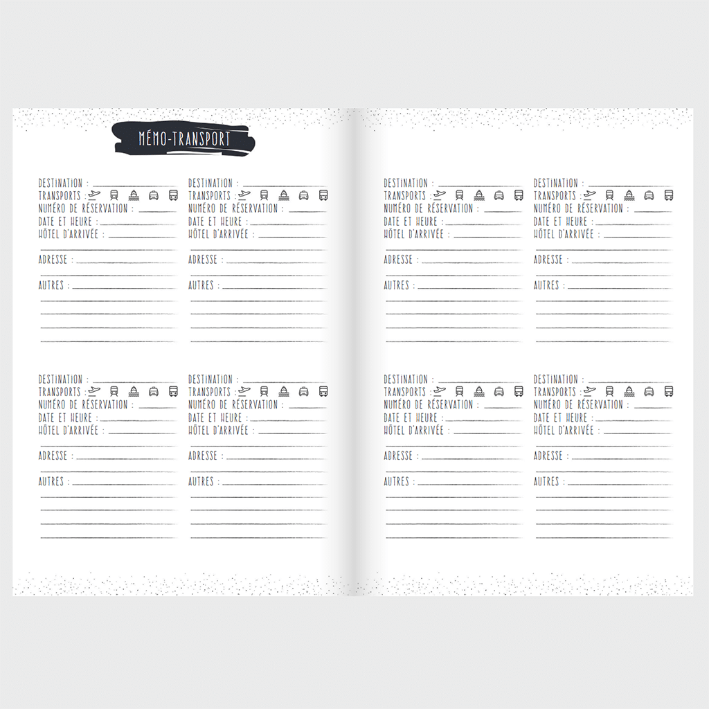 Carnet d’aventures voyages - un compagnon pour explorer le monde autrement, Aventura Edition, vue de face, ouvert, sur fond gris