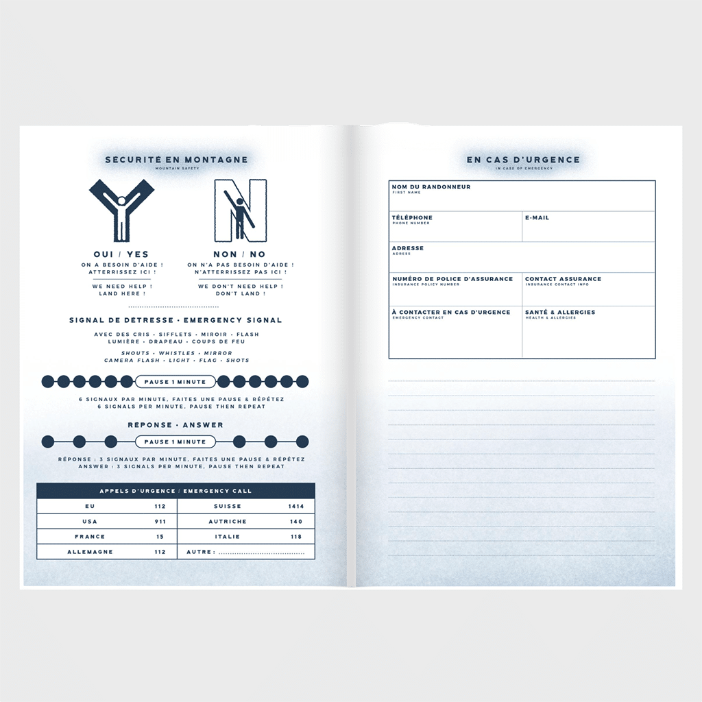 Carnet de Randonnée – La Mémoire de Vos Aventures, Aventura Edition, vue de face ouvert sur fond gris