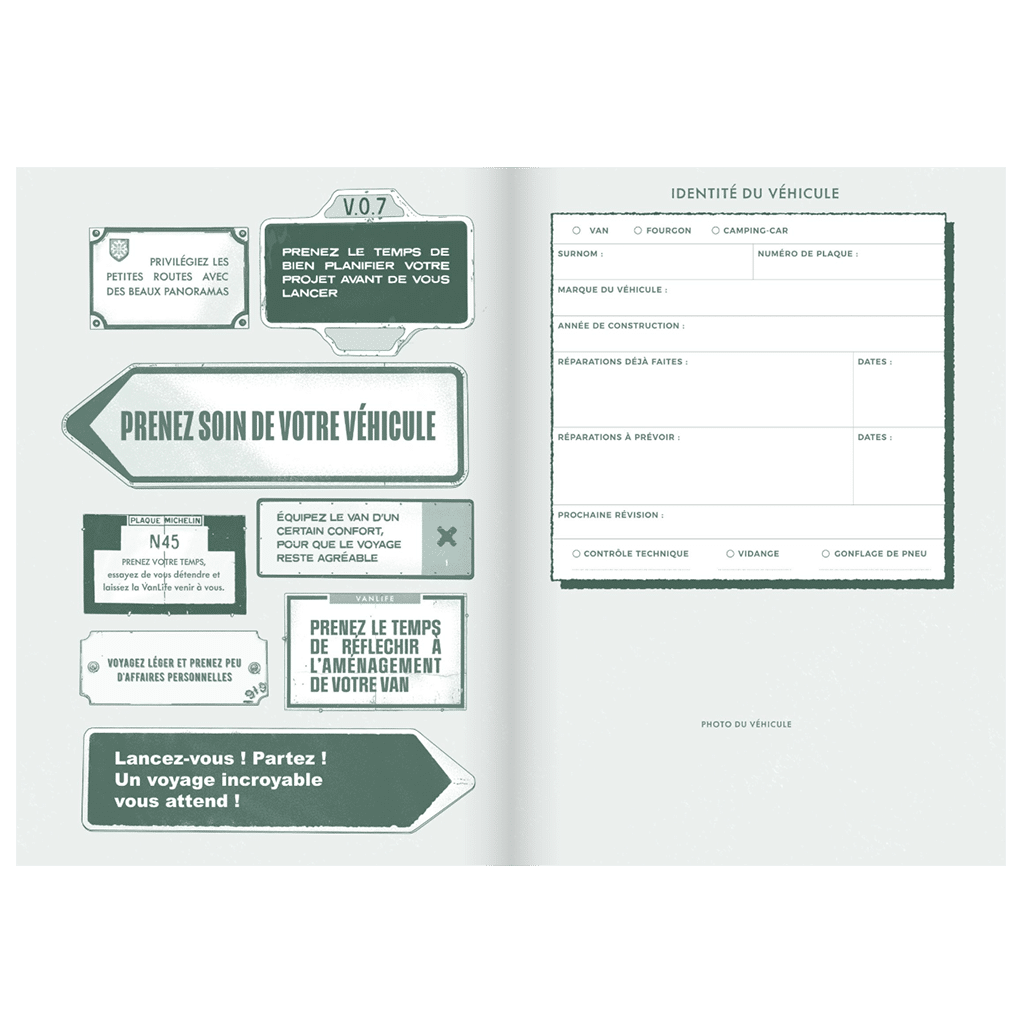 Carnet de voyage van life - Votre guide pour l’aventure sur la route, Aventura Edition, vue de face, ouvert, sur fond blanc