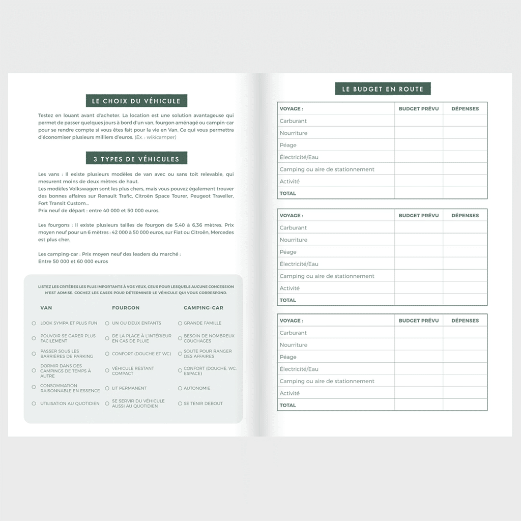 Carnet de voyage van life - Votre guide pour l’aventure sur la route, Aventura Edition, vue de face, ouvert, sur fond gris