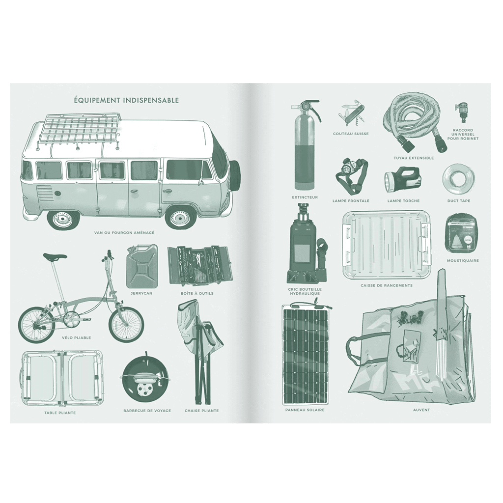 Carnet de voyage van life - Votre guide pour l’aventure sur la route, Aventura Edition, vue de face, ouvert, sur fond blanc