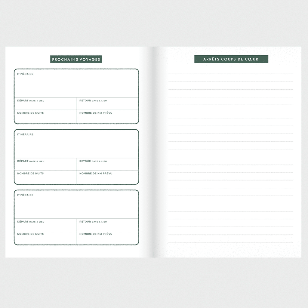 Carnet de voyage van life - Votre guide pour l’aventure sur la route, Aventura Edition, vue de face, ouvert, sur fond gris