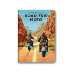 Carnet de Voyages Road Trip Moto : Votre Compagnon de Route, Aventura Edition, vue de face sur fond blanc