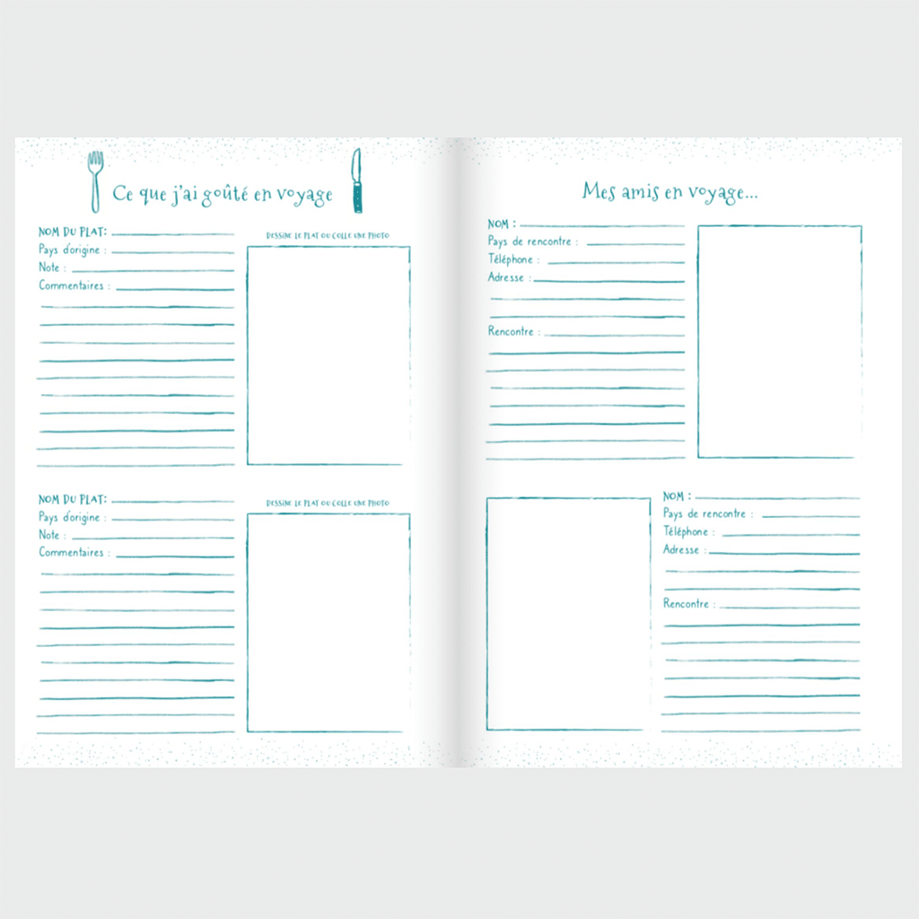 Journal d’aventures voyages pour enfant : Le compagnon idéal pour leurs découvertes, Aventura Edition, vue de face, ouvert, sur fond gris