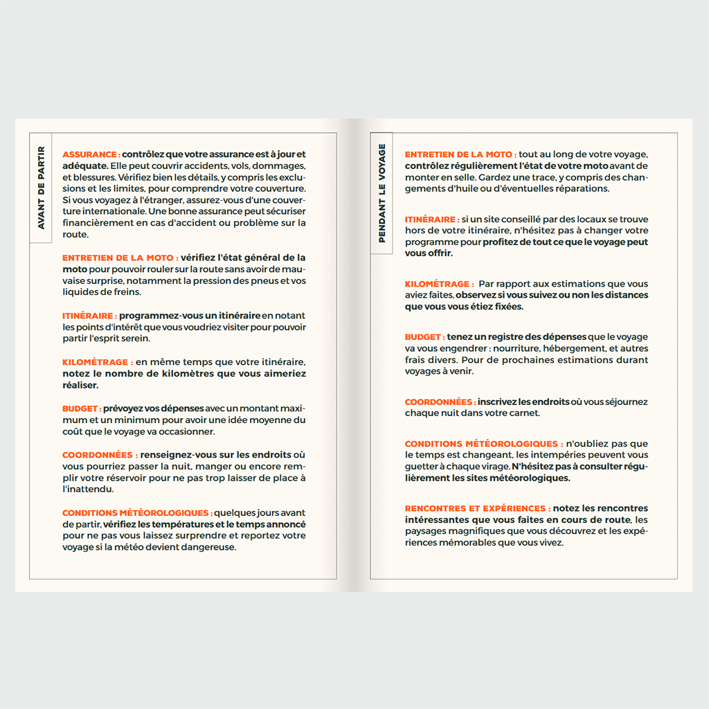 Carnet de Voyages Road Trip Moto : Votre Compagnon de Route, Aventura Edition, vue de face, ouvert, sur fond gris