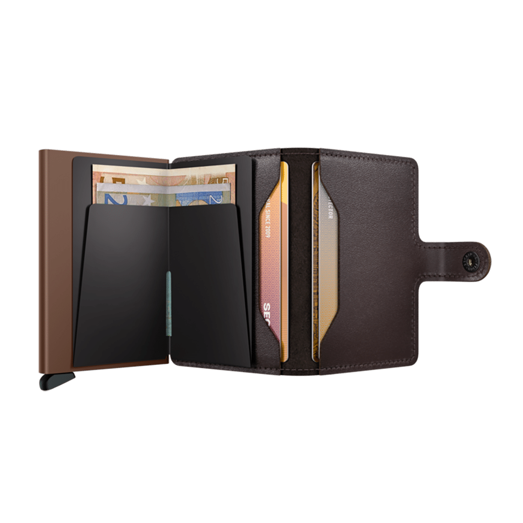 Miniwallet Original Chocolate : Élégance et Compacité, Secrid, vue de face ouvert sur fond blanc