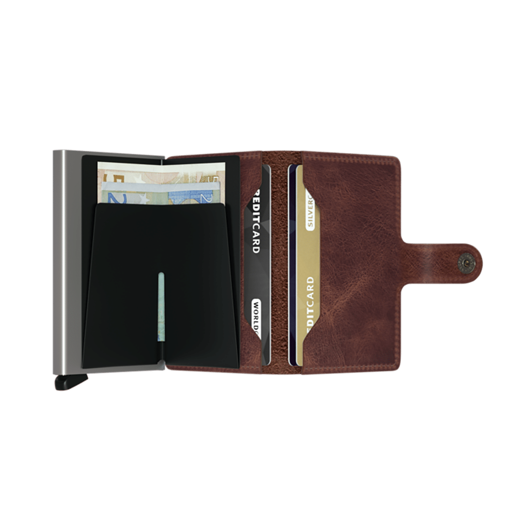 Miniwallet Vintage Brown : Élégance et Compacité, Secrid, vue de face ouvert sur fond blanc