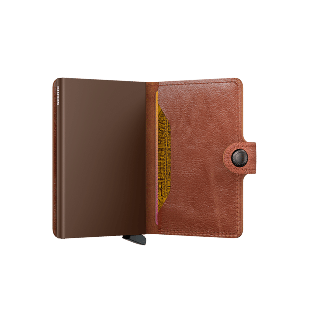 Miniwallet Vintage Cognac-Brown : Élégance et Compacité, Secrid, vue de face ouvert sur fond blanc