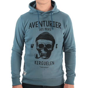 Sweat à Capuche Aventurier des Mers Bleu Pétrole, Stered, vue de face sur fond blanc