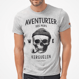 T-shirt Aventurier des Mers gris chiné : Confort et Style, Stered, vue de face sur fond blanc
