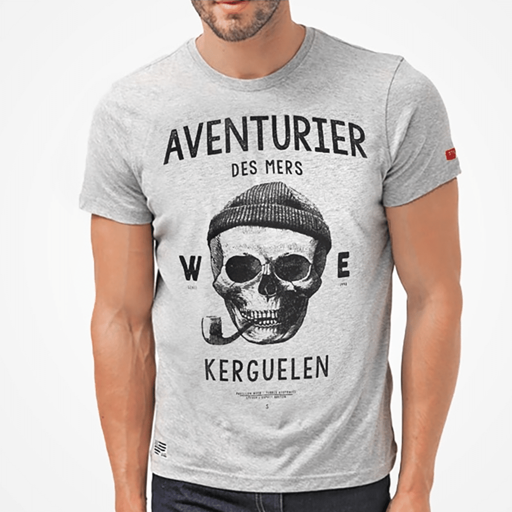 T-shirt Aventurier des Mers gris chiné : Confort et Style, Stered, vue de face sur fond blanc