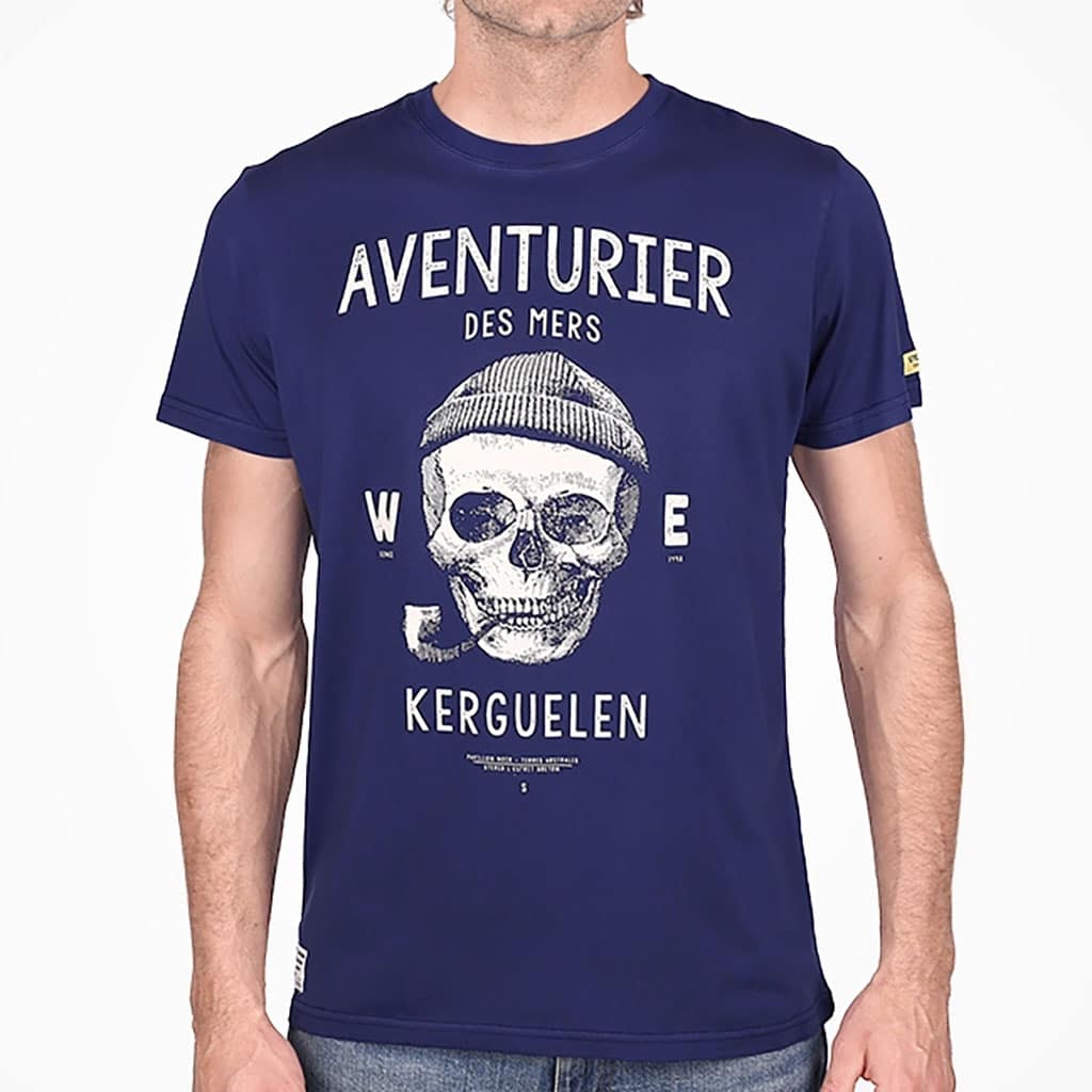 T-shirt Aventurier des Mers bleu océan : Confort et Style, Stered, vue de face sur fond blanc