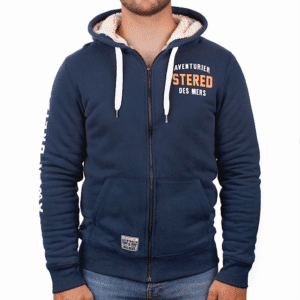 Veste zippée doublée sherpa ADM Marine : Élégance et Confort, Stered, vue de face sur fond blanc