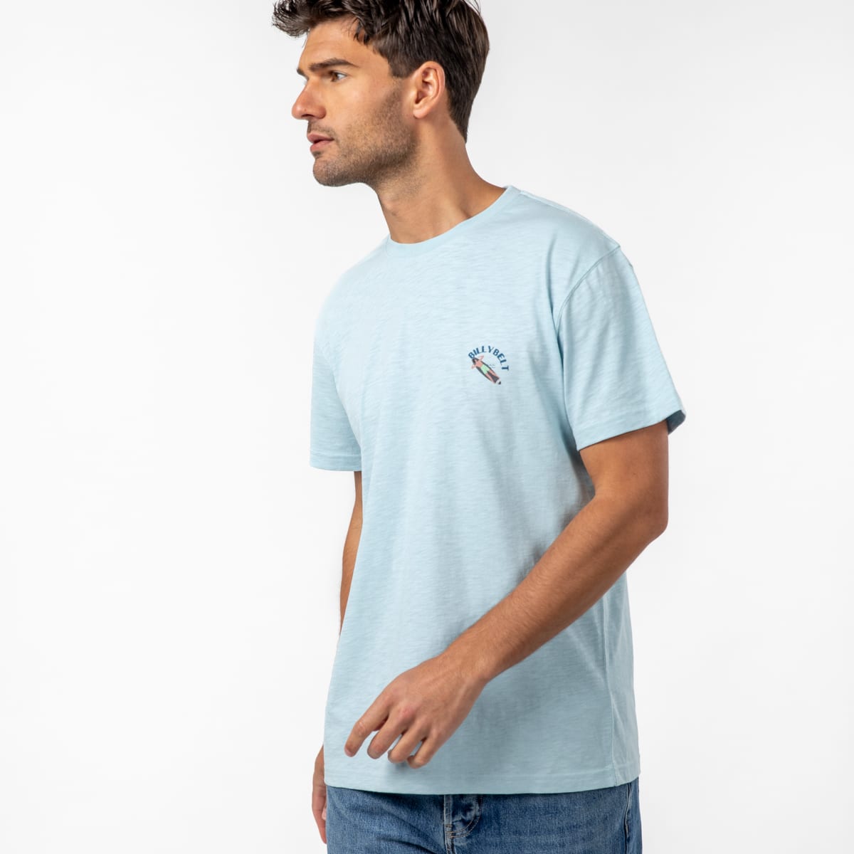 T-shirt 100% coton biologique Surfeur - Bleu clair – Billybelt - Porté