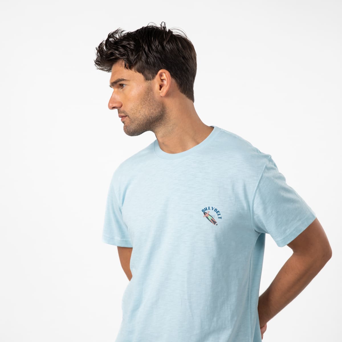 T-shirt 100% coton biologique Surfeur - Bleu clair – Billybelt - Porté