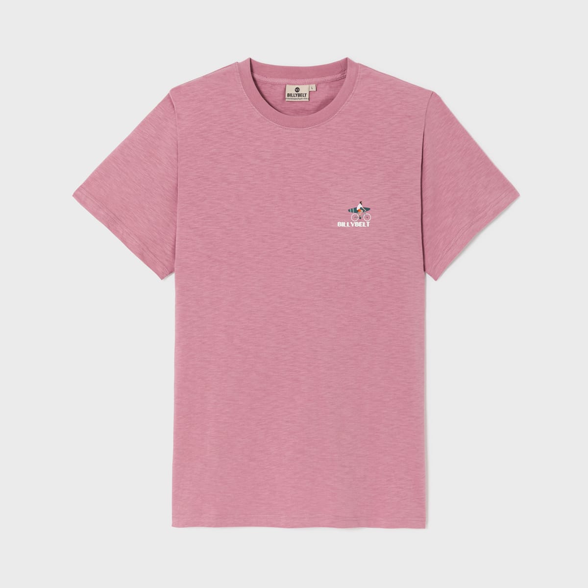 T-shirt 100% coton biologique Surfeur - Rose – Billybelt - Vu de face sur fond blanc