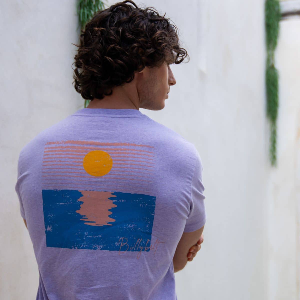 T-shirt 100% coton biologique vintage – Violet chiné – Billybelt - Porté