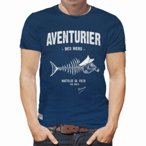 T-shirt Aventurier Pesk bleu pivoine : Confort et Style, Stered, vue de face sur fond blanc