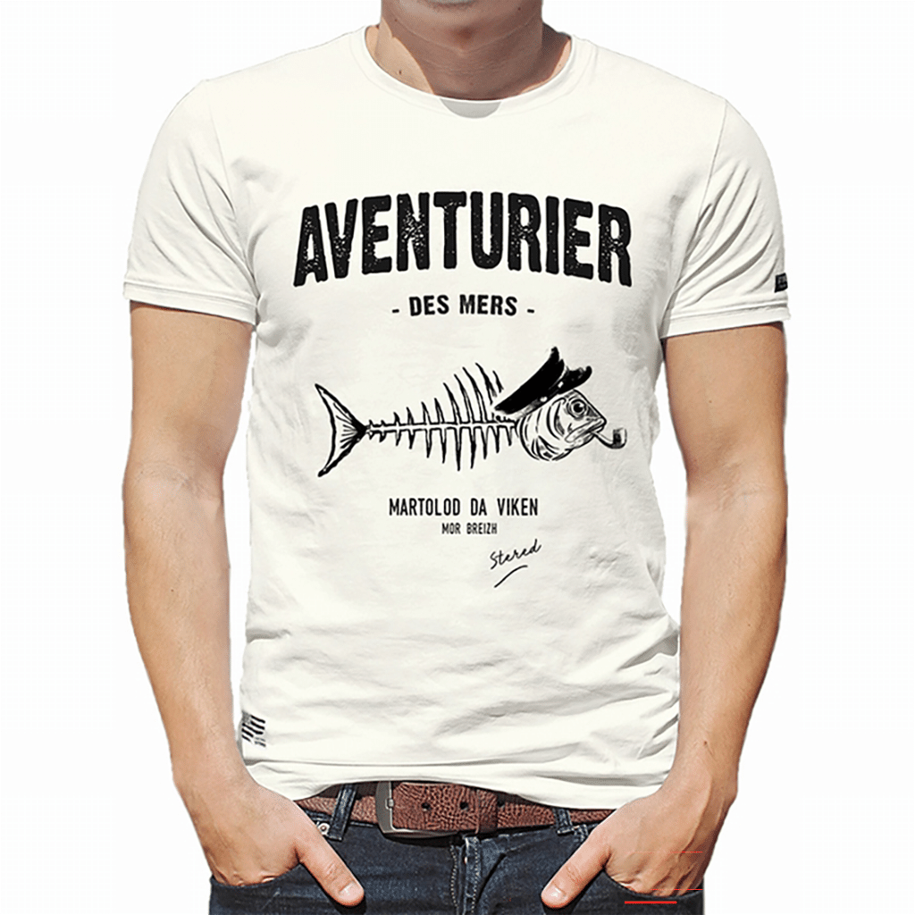 T-shirt Aventurier Pesk écru : Confort et Style, Stered, vue de face sur fond blanc