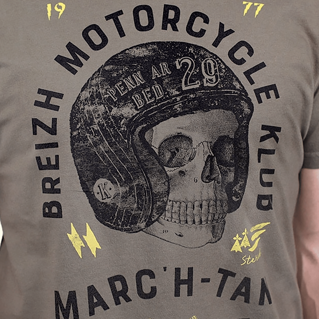 T-shirt Breizh Moto Klub Kaki, Stered, zoom sur le motif
