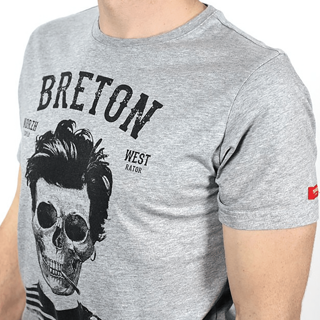 T-shirt Breton Bev Atav Gris Chiné, Stered, vue de côté sur fond blanc