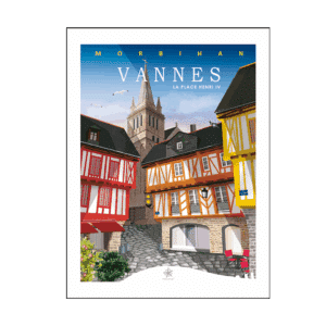 Affiche – Vannes - La place Henri IV - Étoile de Sel - Vue de face sur fond blanc