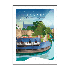 Affiche – Vannes - Les lavoirs de la Garenne - Étoile de Sel - Vue de face sur fond blanc