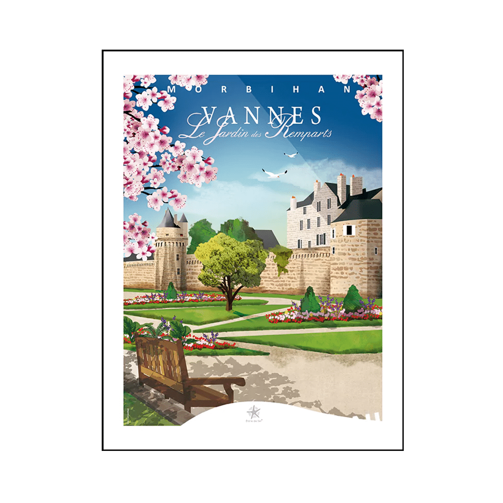 Affiche – Vannes – Le Jardin des Remparts – Étoile de Sel - Vue de face sur fond blanc