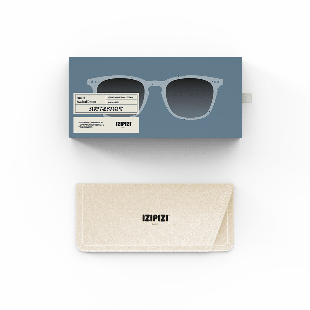 Lunettes de soleil #E - Washed denim, Izipizi, vues de face sur fond blanc