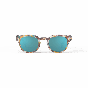 Lunettes de soleil #C - Écailles bleues miroir bleu, Izipizi, vue de face sur fond blanc